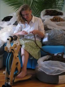 Kirstin spinning new roving