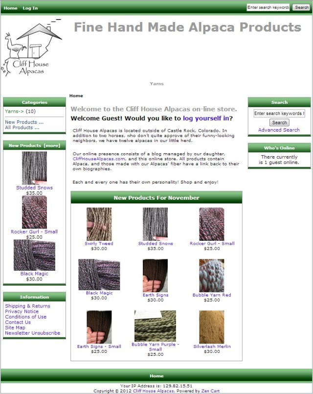 Cliff House Alpacas Online Store
